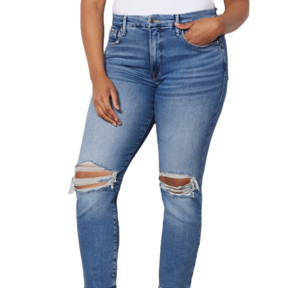 GOOD AMERICAN Good Legs High Rise Distressed Jeans - Picture 1 of 14